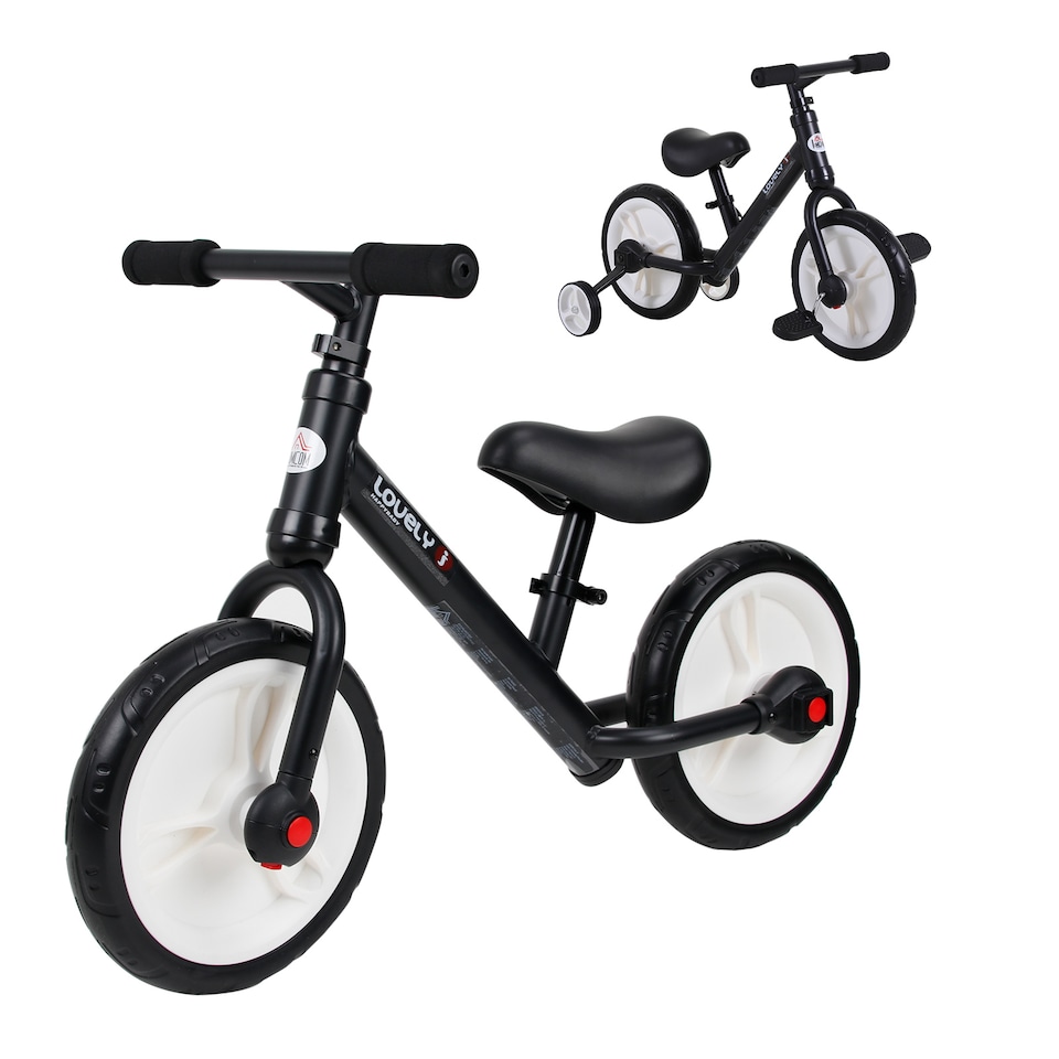 image 1 of HOMCOM 11 Inch Kids Balance Bike Training Pedal Bicycle With Removable Stabilizers EVA Tyres Adjustable Seat Height 2 to 5 Years Gift for Boys Girls Black