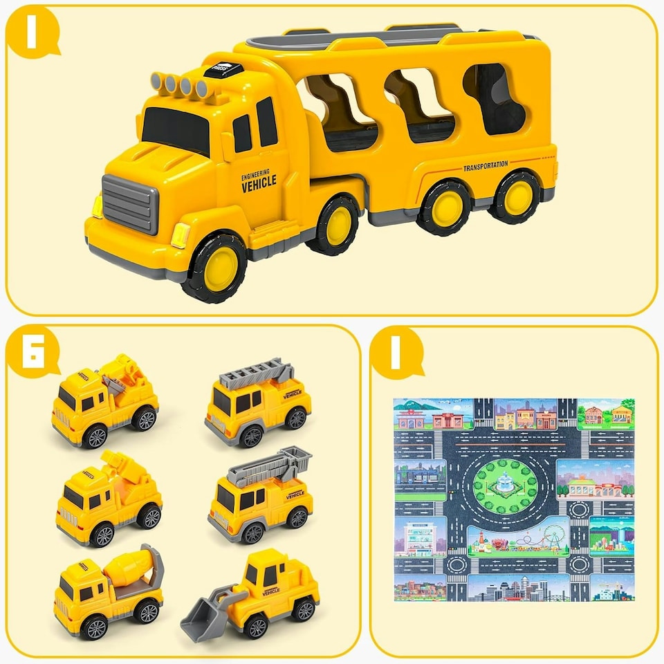 image 1 of Transport Carrier Toy Set with 6 Vehicles, Musical Effects, Educational Gift for Children 3+ Years