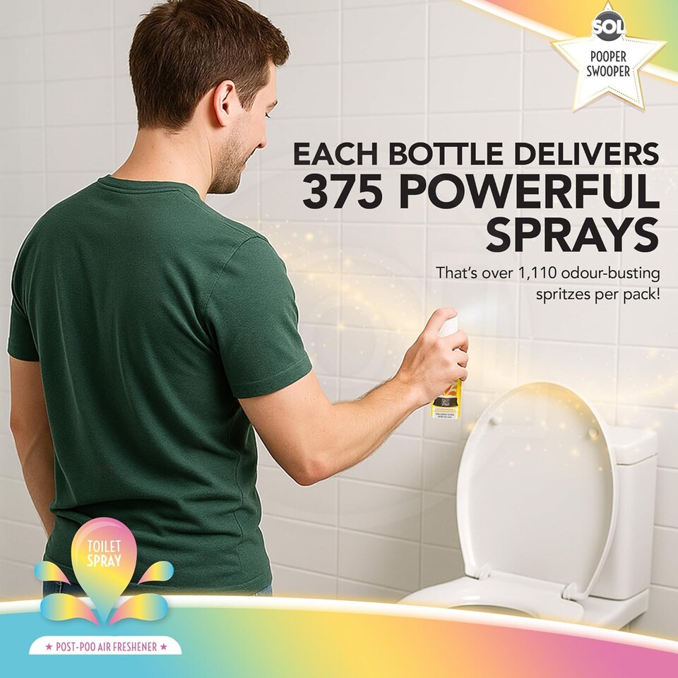 image 1 of 3pk x 60ml Pooper Swooper Toilet Spray – Citrus, Fruity & Ocean Scents, 1000+ Sprays Each, Travel-Friendly Odour Neutraliser for Home & Bathrooms