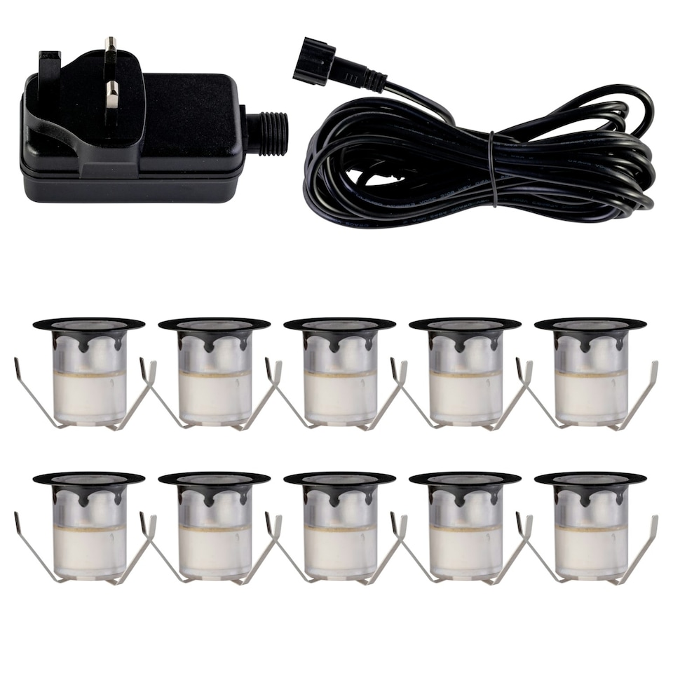 image 1 of Set of 10 - 30mm Black IP67 Cool White LED Decking Kit Black | Clear