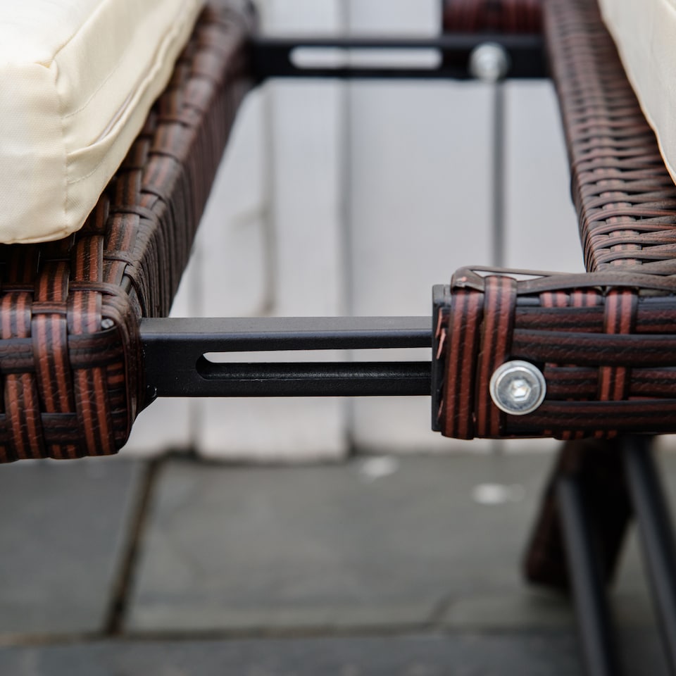 image 1 of Outsunny Rattan Garden Sofa Bed with Adjustable Armrests, 2-in-1 Convertible Couch Garden Daybed Lounger, Outdoor Folding Chaise Lounge Loveseat with Cushions for Porch, Patio, Brown | Brown | Two Seater