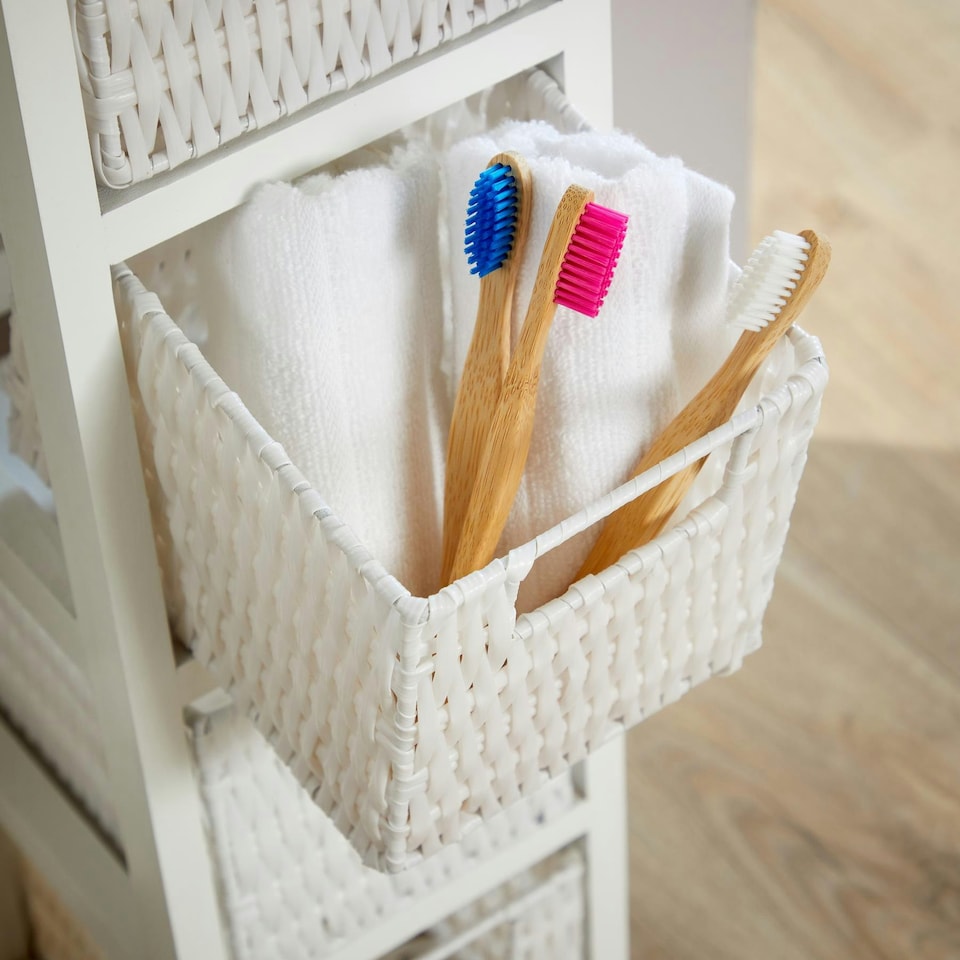 image 1 of White Chest 4 Rattan Storage Drawers Bathroom Home Organiser Fully Assembled White