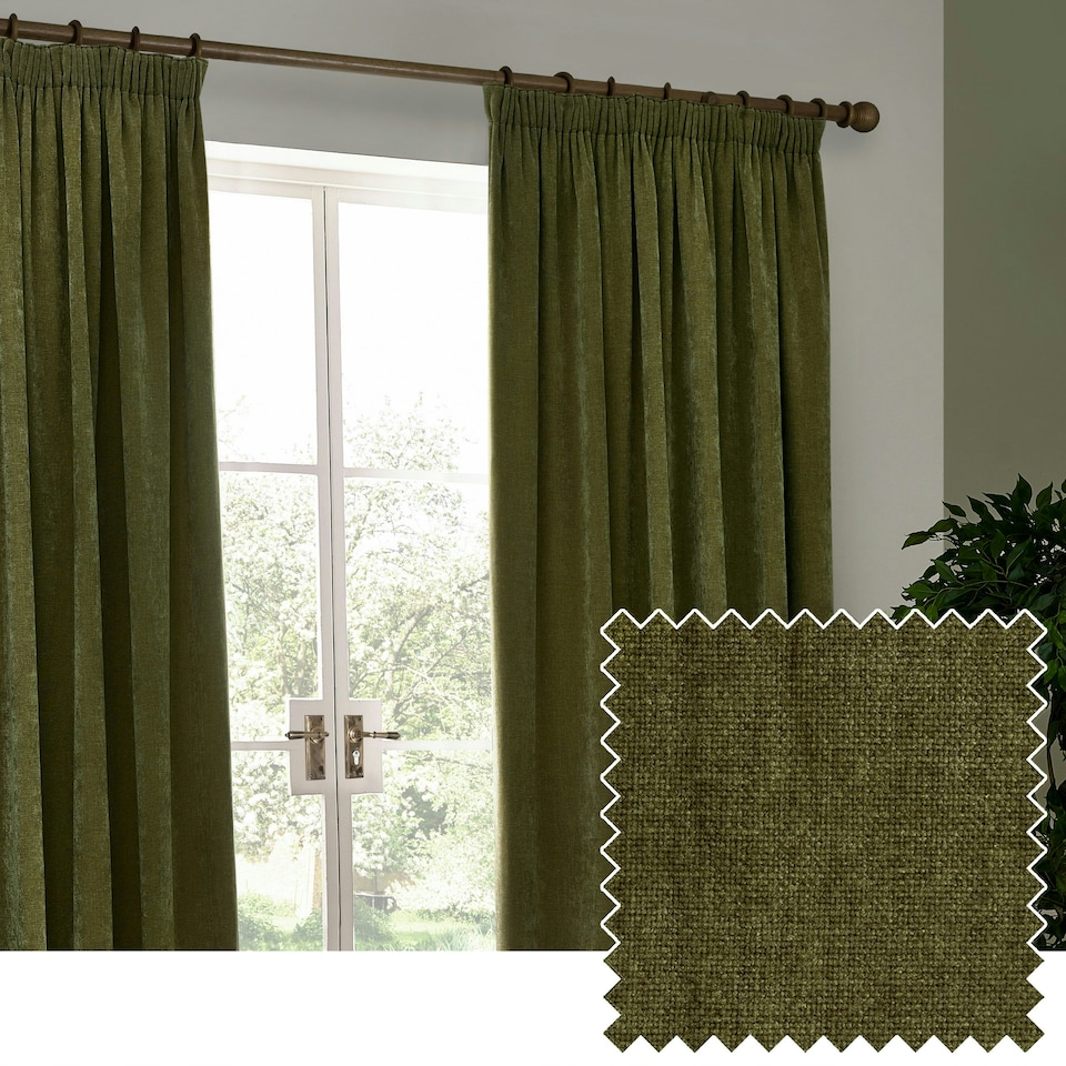 image 1 of Yard Heavy Chenille Velvet Olive Pencil Pleat Curtains  229 x 183cm Multi