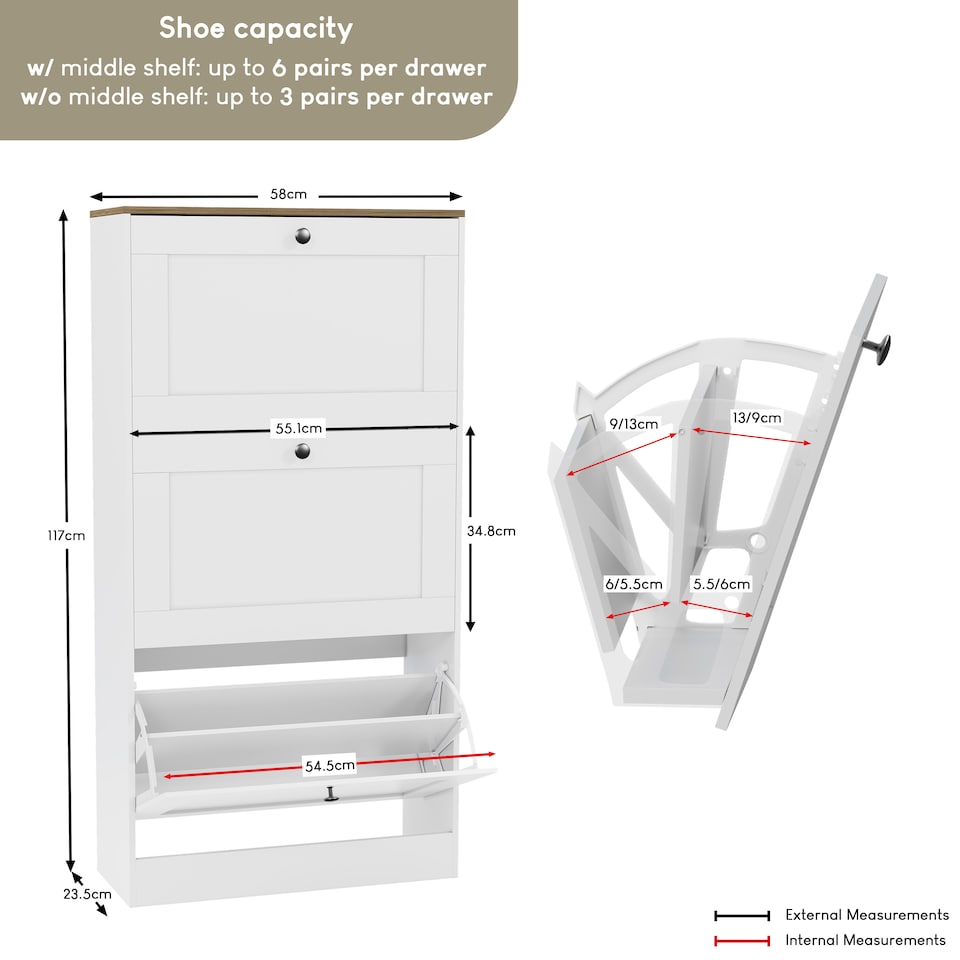 image 1 of Vida Designs 3 Drawer Shoe Cabinet Hallway Home Entrance Storage Unit, White & Oak