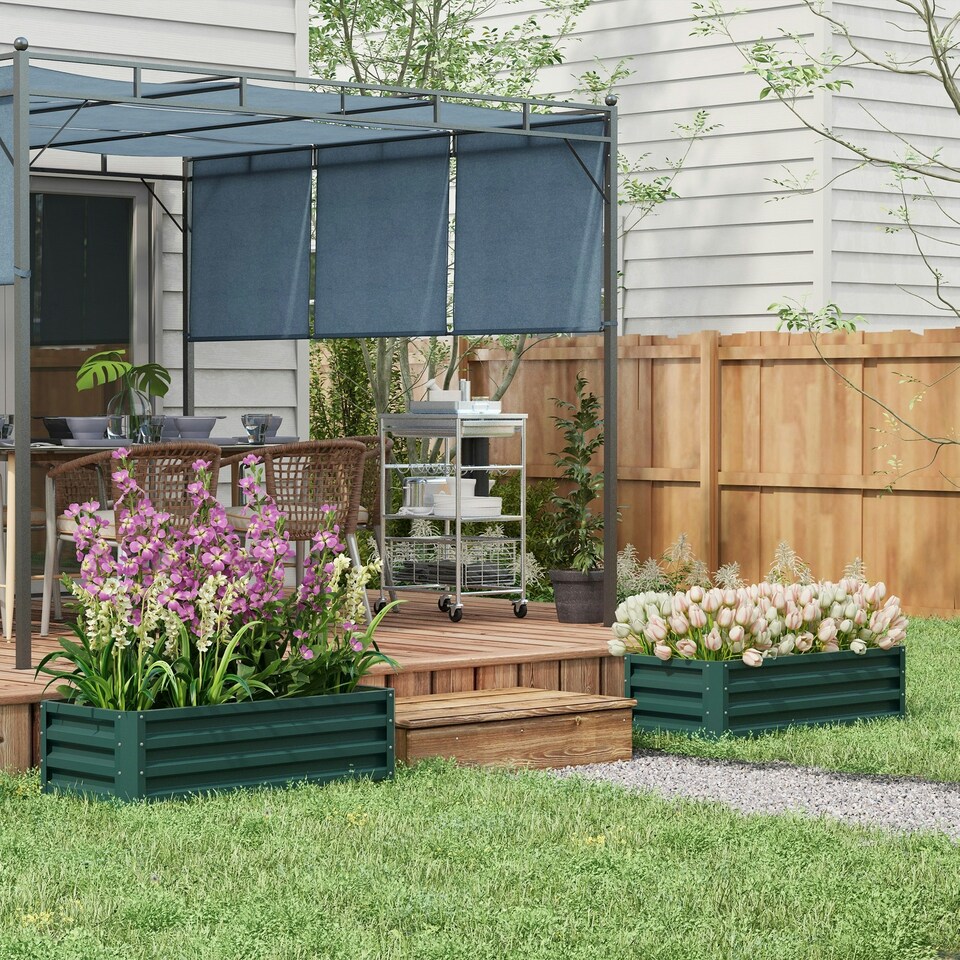 image 1 of Outsunny Set of 2 Raised Garden Bed Galvanised Planter Box, Green