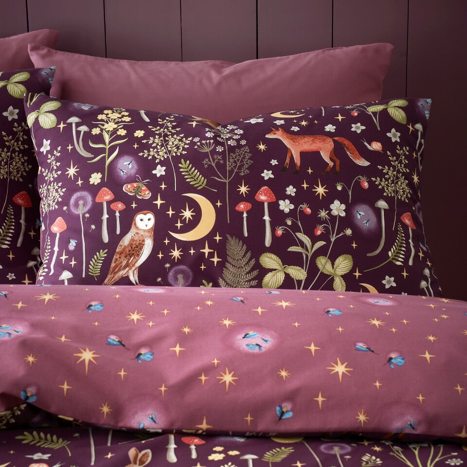 image 1 of Enchanted Twilight Animals Reversible Duvet Cover Set | Purple | Plum | Double