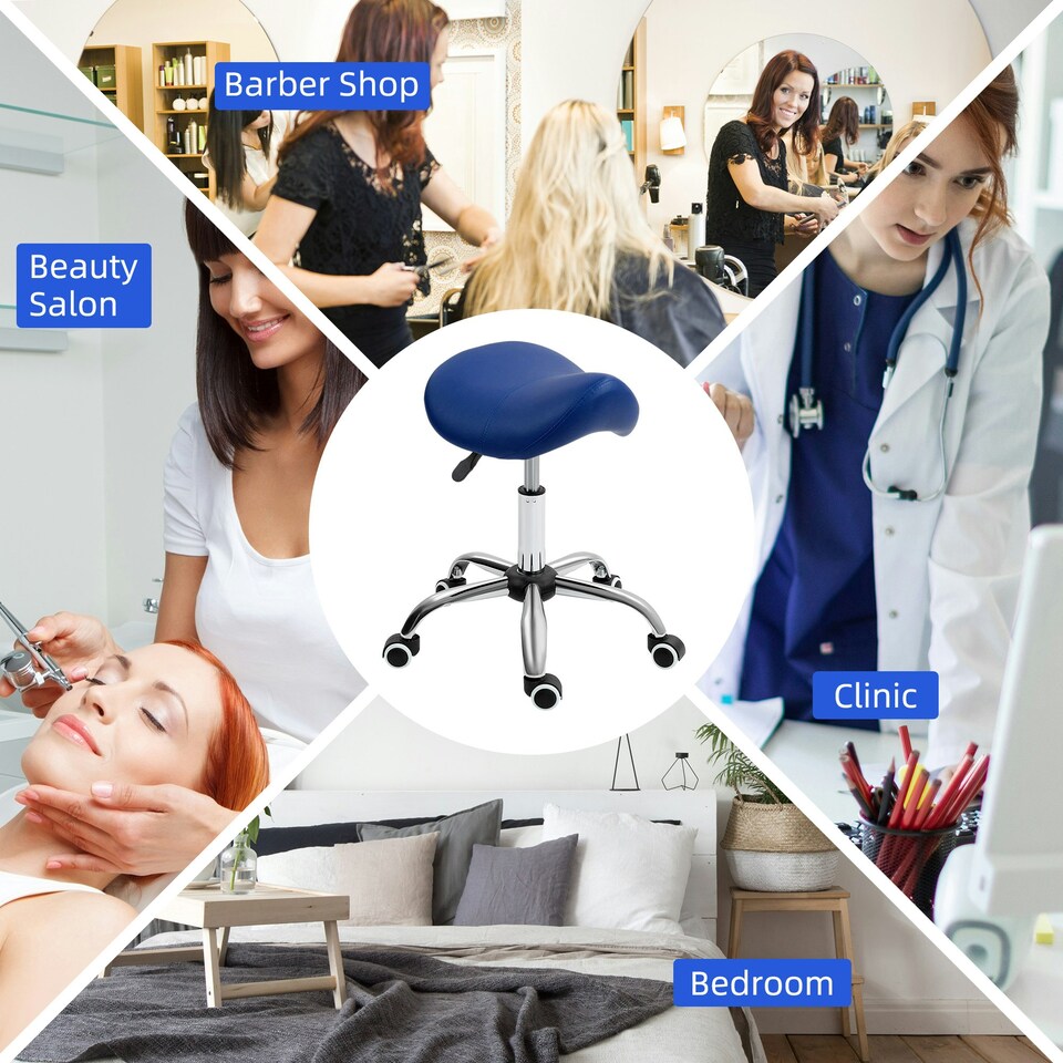 image 1 of HOMCOM PU Leather Saddle Stool w/ Moulded Padded Seat Adjustable Height Blue