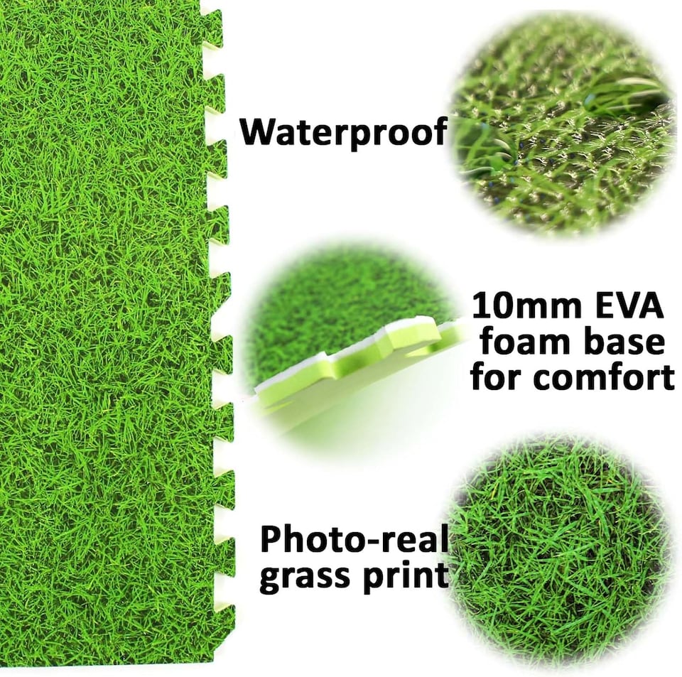 image 1 of Actiasmat Grass Effect EVA Interlocking Foam Mats (4 Tiles, 16sqft - 1.49sqm, Green, Anti-Fatigue)
