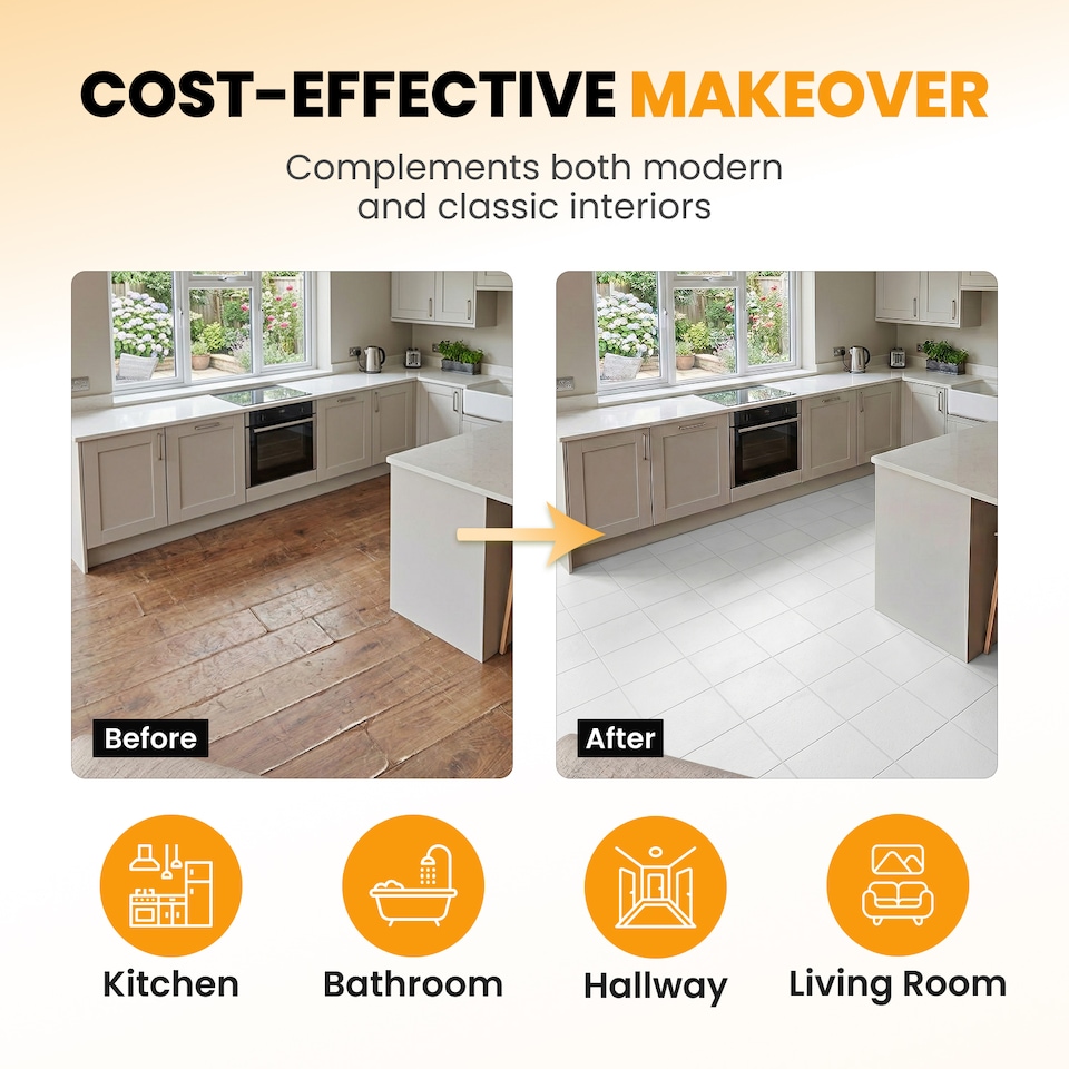 image 1 of NOVECRAFTO Vinyl Floor Tile – Self Adhesive 12x12 in – White Checkerboard – Peel & Stick for Kitchen, Bathroom & Living Room – Waterproof & Easy DIY | White | 5.57 sqm
