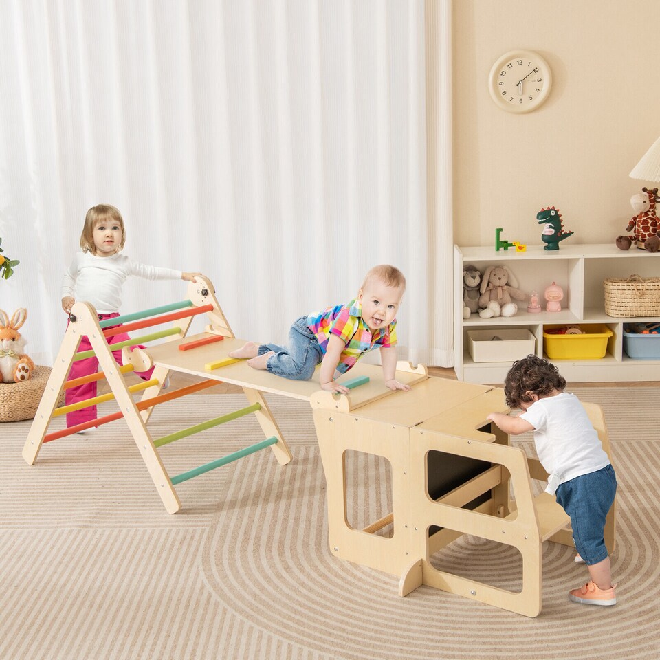 image 1 of COSTWAY 7-in-1 Toddler Climbing Toy Set Kids Folding Climber   Reversible Ramp