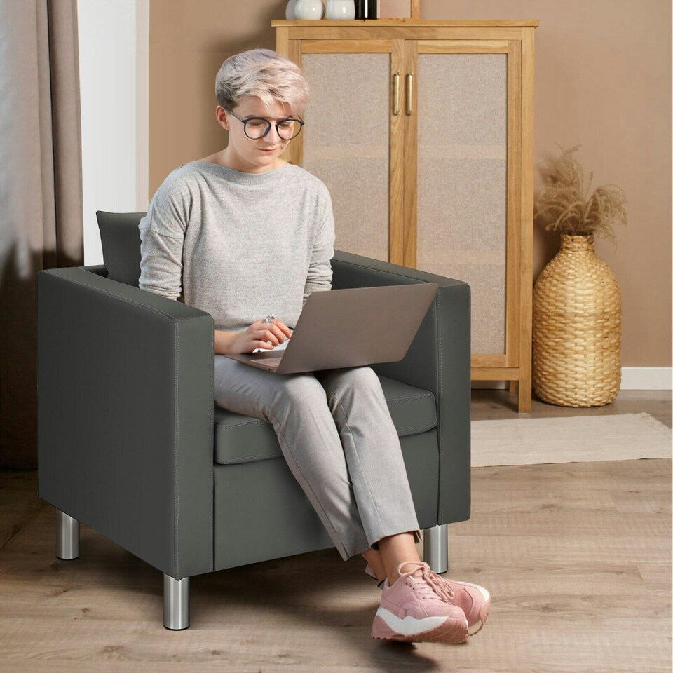image 1 of COSTWAY Single Sofa Seat Upholstered Sofa Chair W/ Cushion Grey