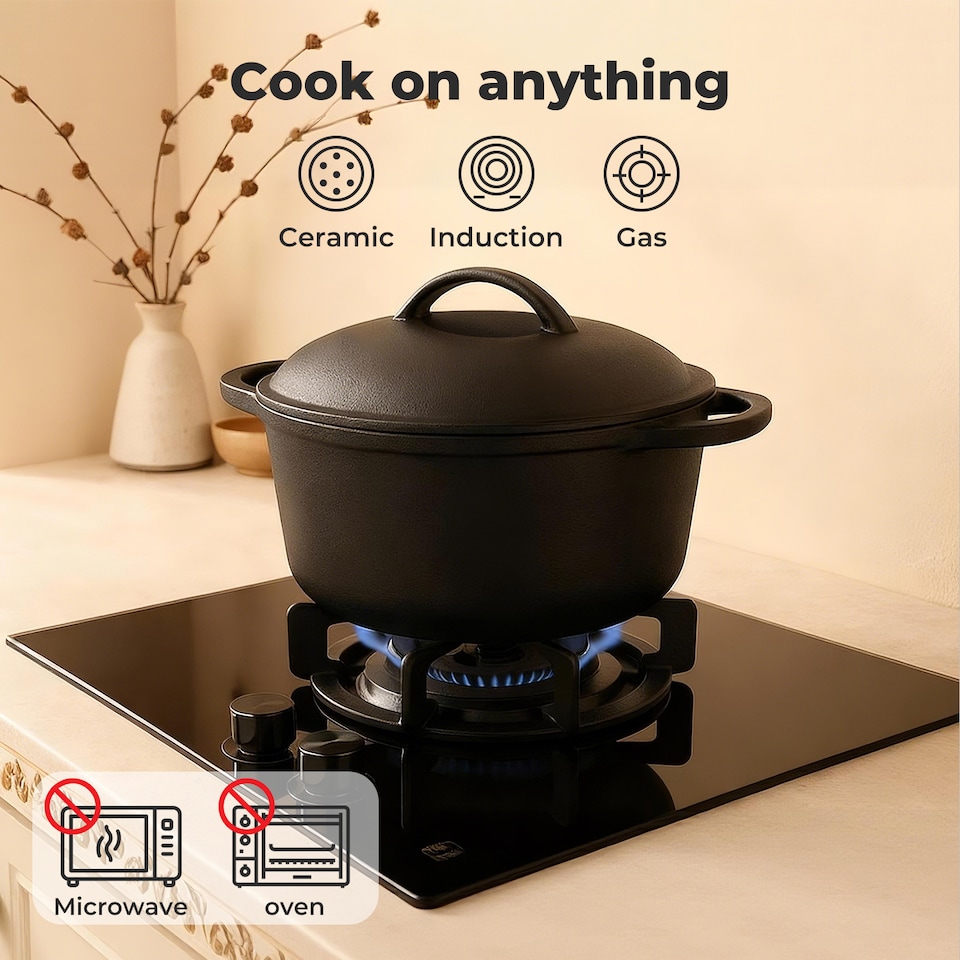 image 1 of TOQUE Cast Iron Dutch Oven Heavy Duty Casserole Dish Pot Stockpot With Lid