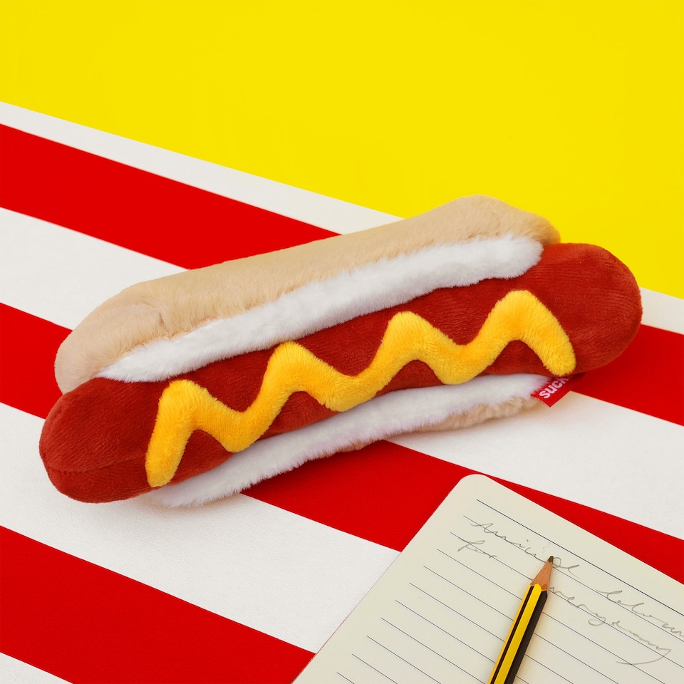 image 1 of Suck UK Plush Hot Dog Case - Fun Zipper Storage Pouch
