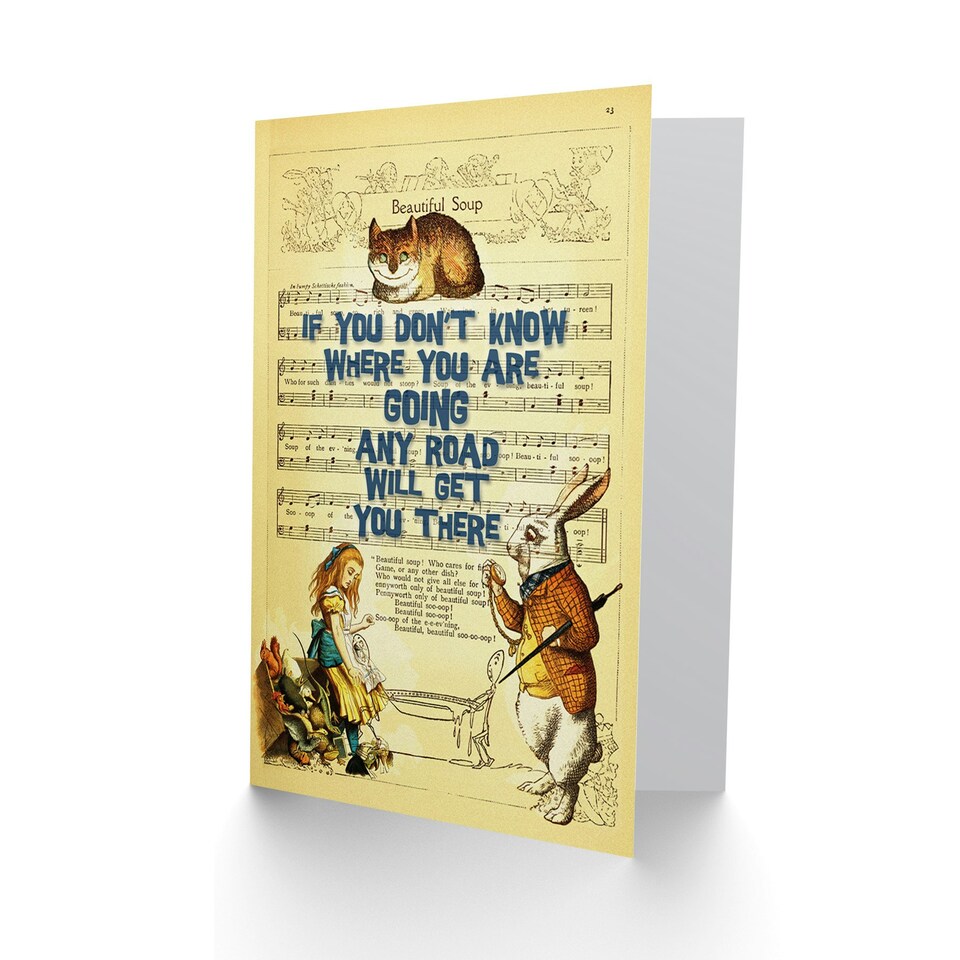 image 1 of Upcycle Alice Wonderland Quote Any Road Birthday Card