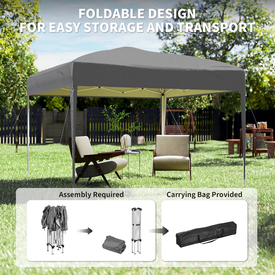 image 1 of Outsunny 3 x 3M Garden Pop Up Gazebo Height Adjustable Marquee Party Tent Wedding Canopy with Carrying Bag, Grey