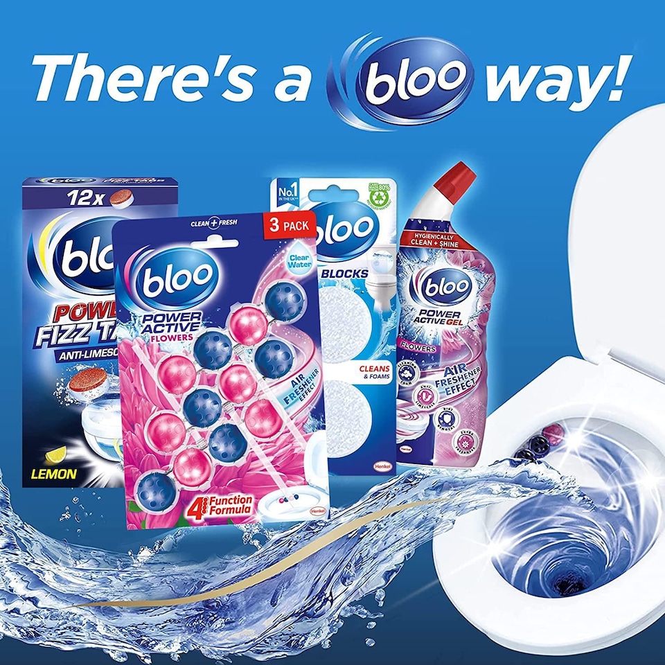 image 1 of Bloo Power Active Toilet Rim Block Fresh Flowers Anti-Limescale 3 x 50g, 10 packs | Multi | 10 Pack | 10