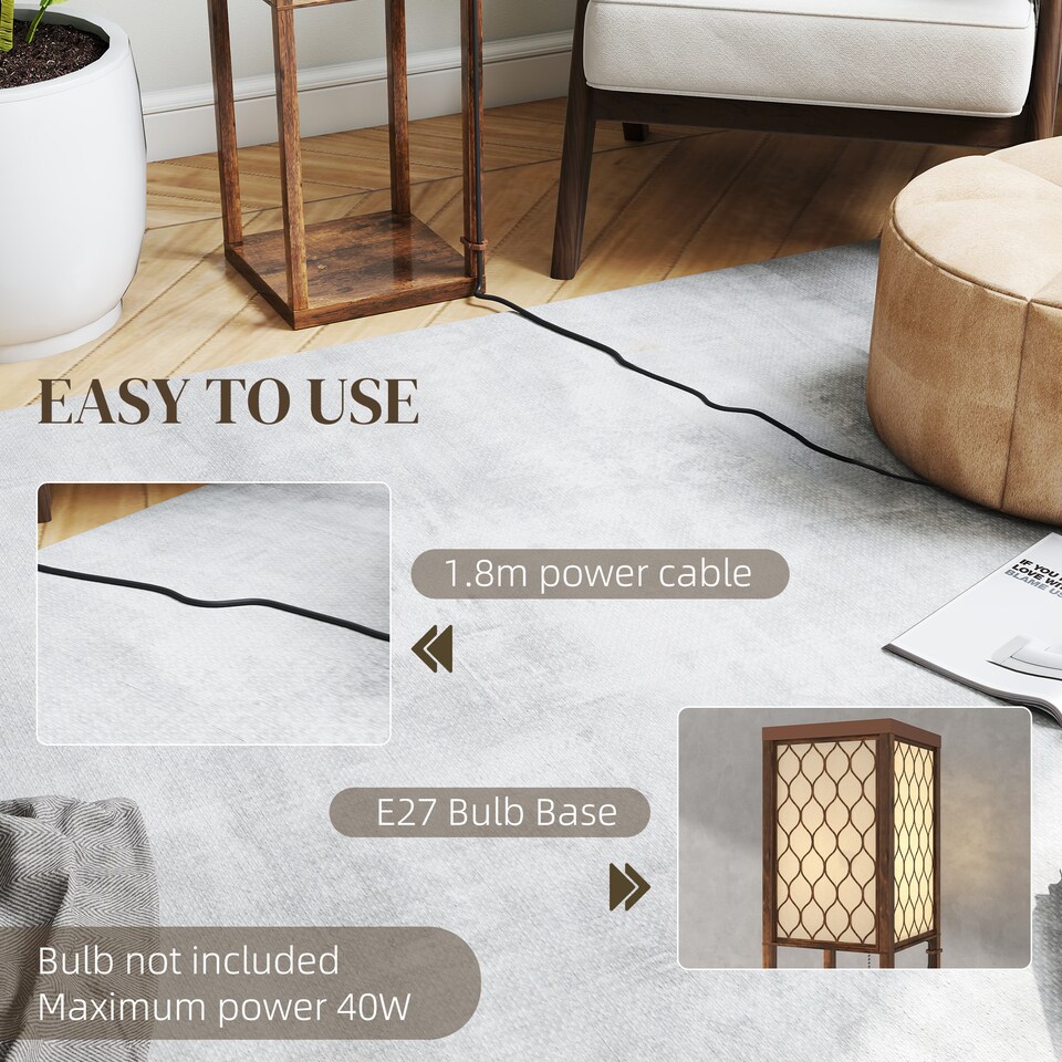 image 1 of HOMCOM Modern Floor Lamp Light with 3 Shelves Fabric Lampshade, Rustic Brown | Brown | Rustic Brown