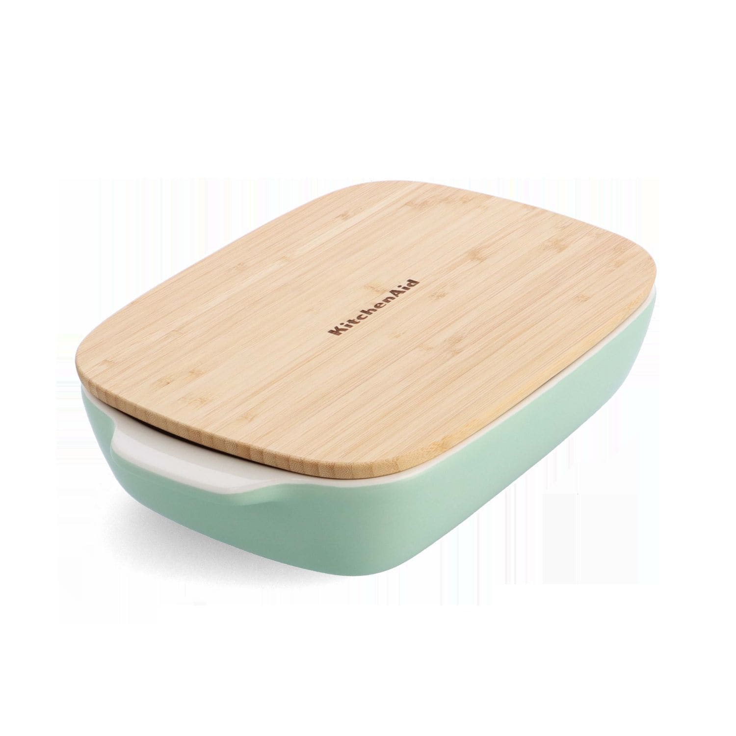KitchenAid Stoneware Baker with Bamboo Lid, Oven & Dishwasher Safe in Light Green | Size: Medium