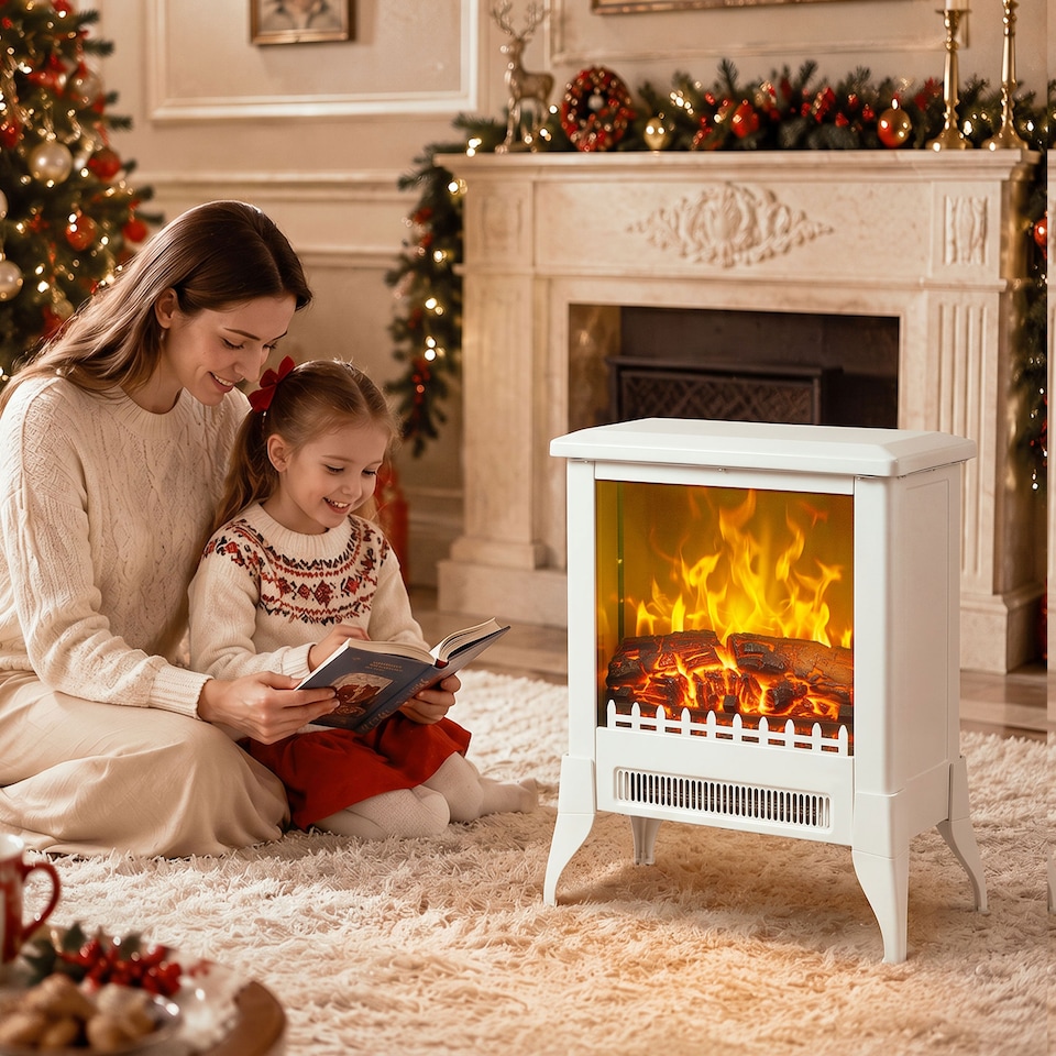 image 1 of HOMCOM Electric Fireplace Stove, Freestanding Fireplace Heater W/ Flame Effect