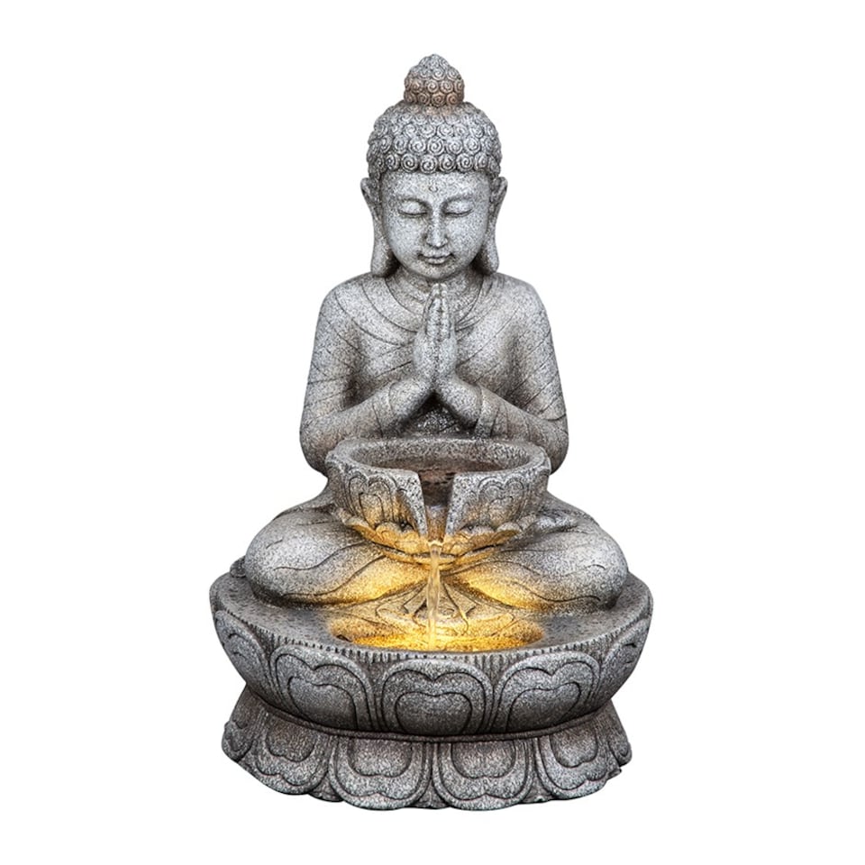 image 1 of Praying Buddha Tabletop Water Feature With LED Lights