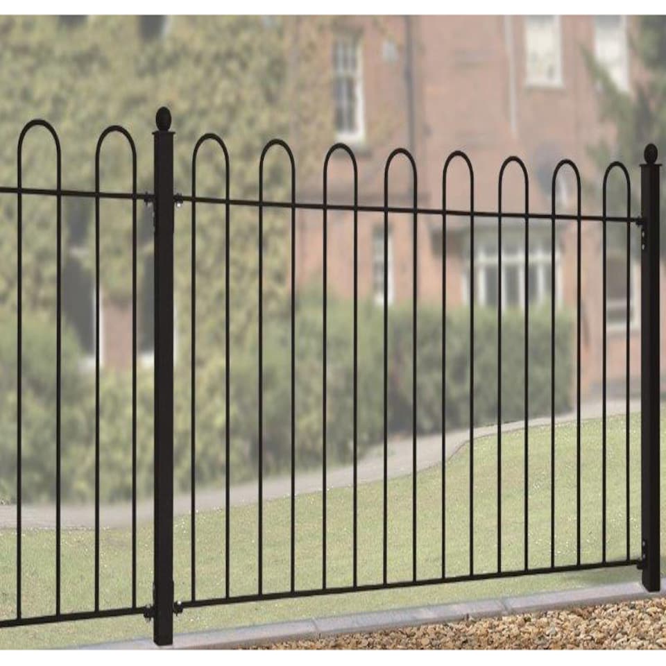 Court Hoop Top Fence Panel - Solid Steel - FIts Gap of 1830 mm x 950 mm High - Electro Galvanised/Black Powder Coated | Black | 1