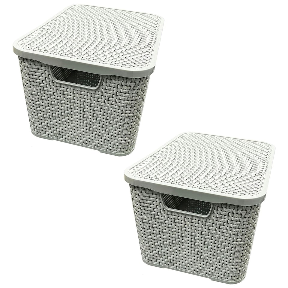 image 1 of 1 x Nature Inspired Light Grey Home & Office Rattan Effect Storage Basket With Lid Grey