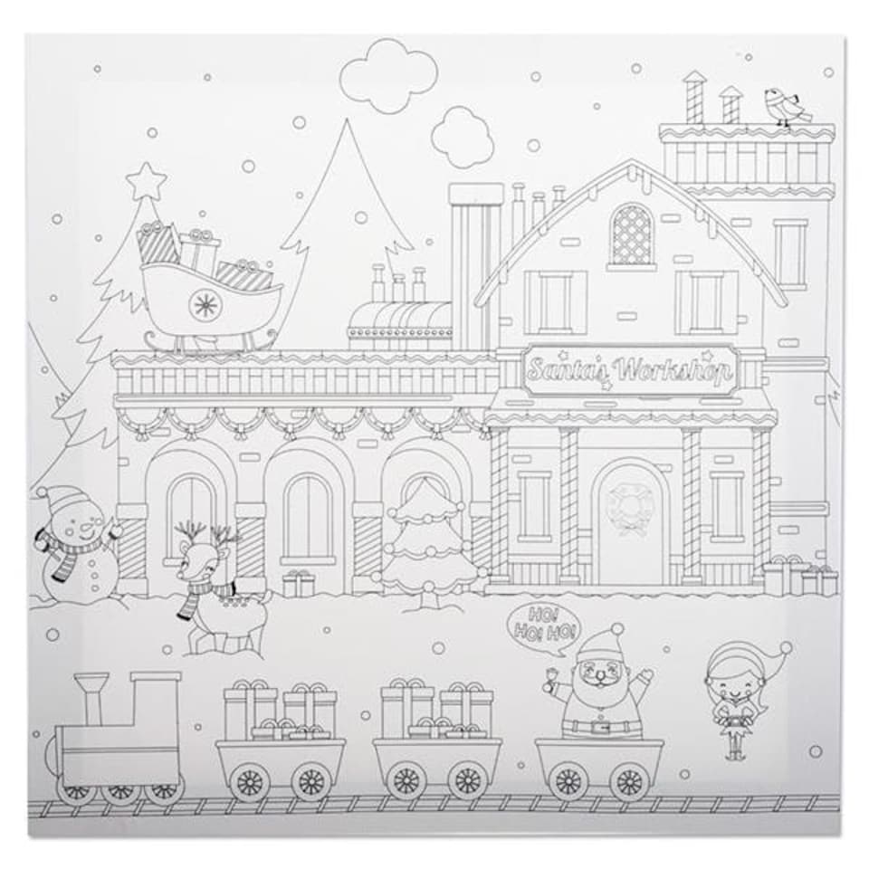 image 1 of Colour My Christmas Edition Santa's Workshop Design Canvas 300 x 300mm by Icon Art