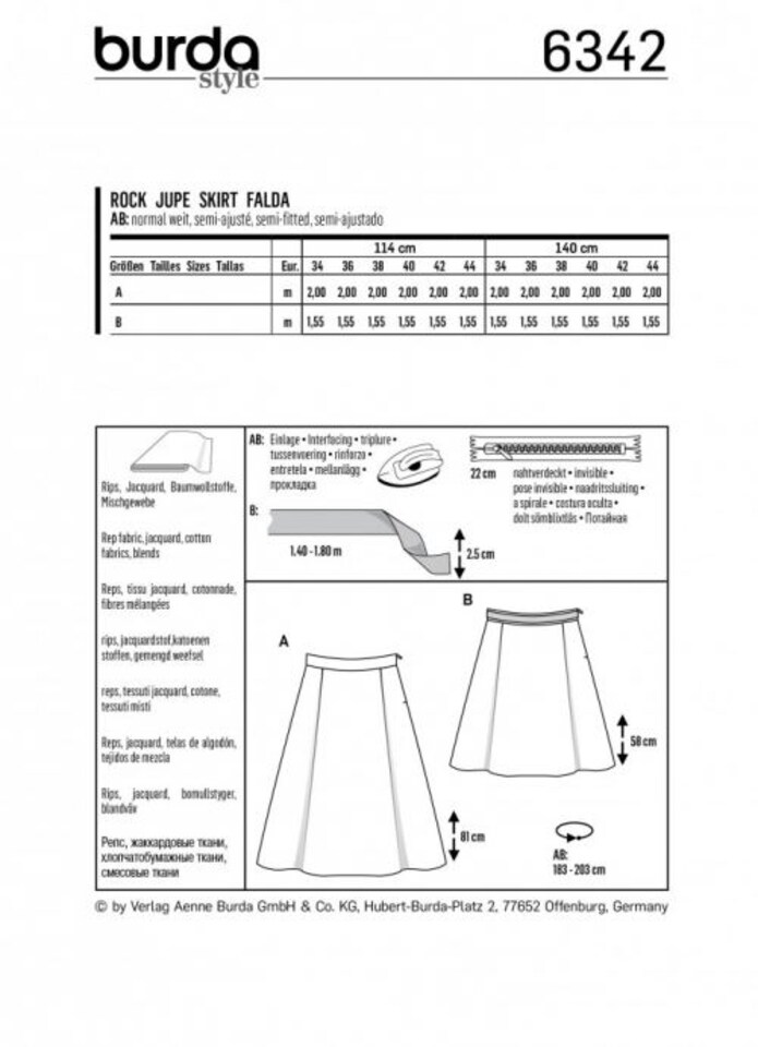 image 1 of Burda 6342 Paper Sewing Pattern – Women’s Skirt, UK Sizes 8–18, Easy