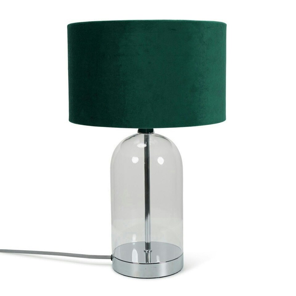 image 1 of ValueLights Jessy Glass and Silver Chrome Metal Bedside Table Lamp with a Forest Green Velvet Lampshade - Bulb Included