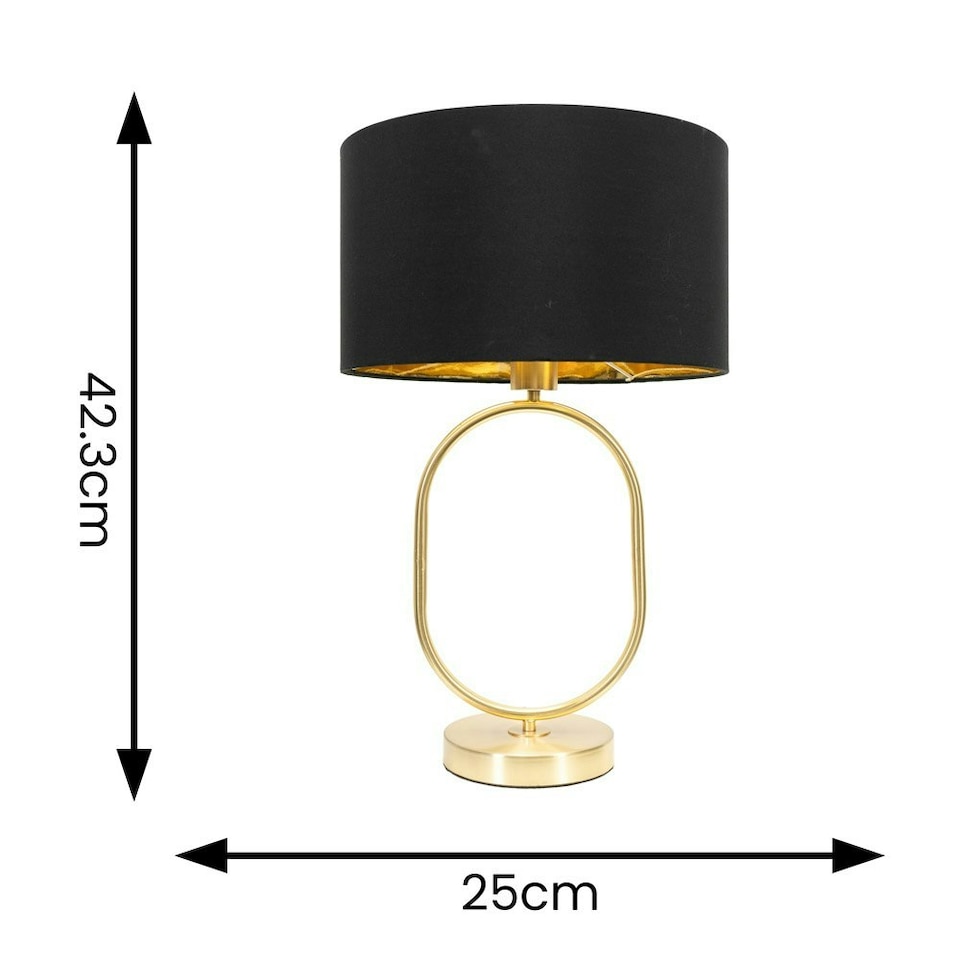 image 1 of ValueLights Antonia Black with Gold Inner Drum Shade Brushed Gold Oval Table Lamp with Bulb Gold