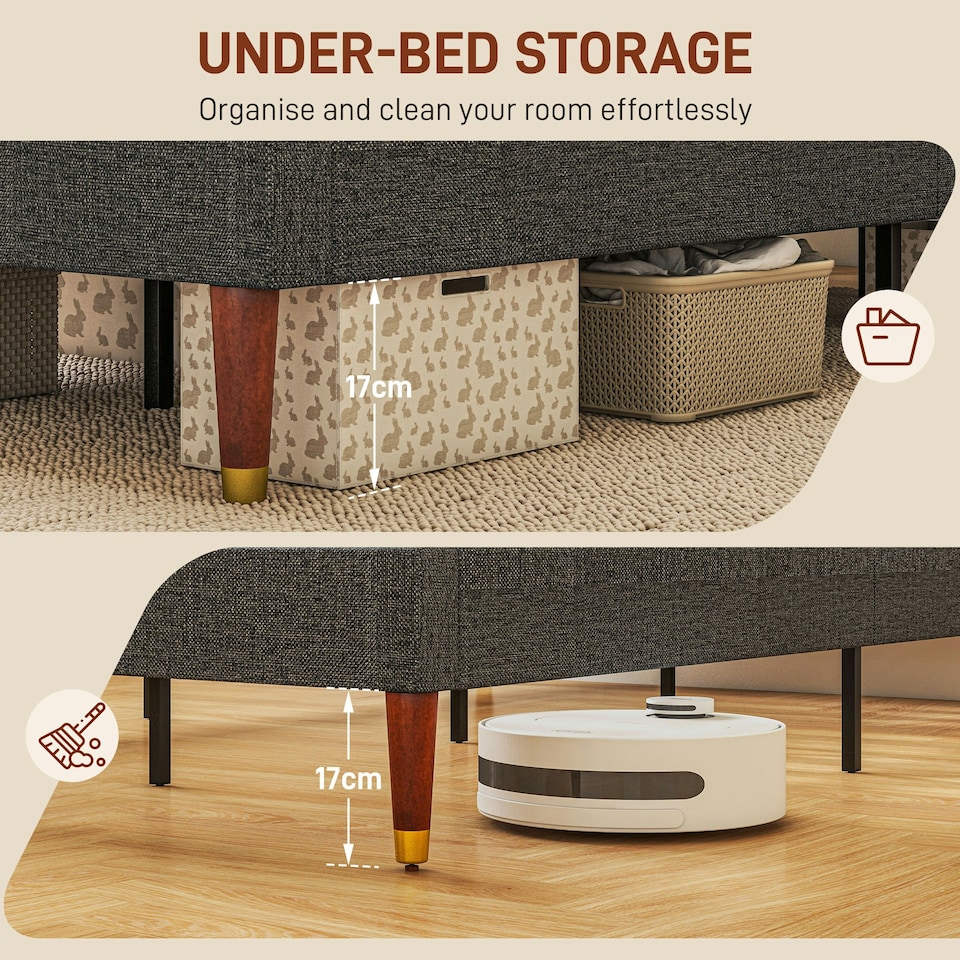 image 1 of HOMCOM 3ft Upholstered Single Bed Frame w/ Wooden Slat No Box Spring Needed