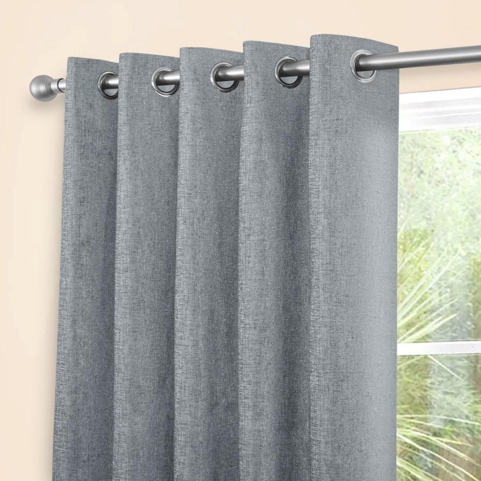 image 1 of Sundour Amberley Eyelet Curtains Grey 46x54" Grey