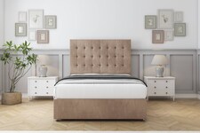 Sloomy Alabama Mink Naples Divan Bed With Mattress 4 Drawers With 54" Floor Standing Headboard 4' Small Double | Brown | Mink | Small Double | 1
