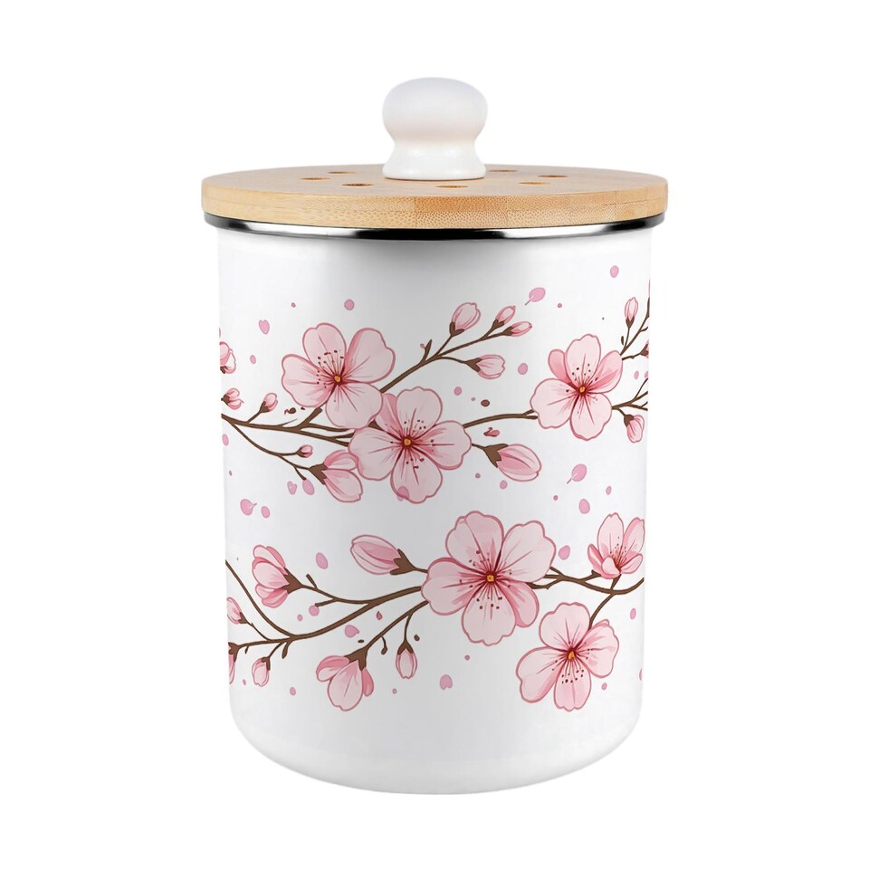 image 1 of Cherry Blossom Food Waste Caddy - Metal 2L Decorative Kitchen Compost Bin