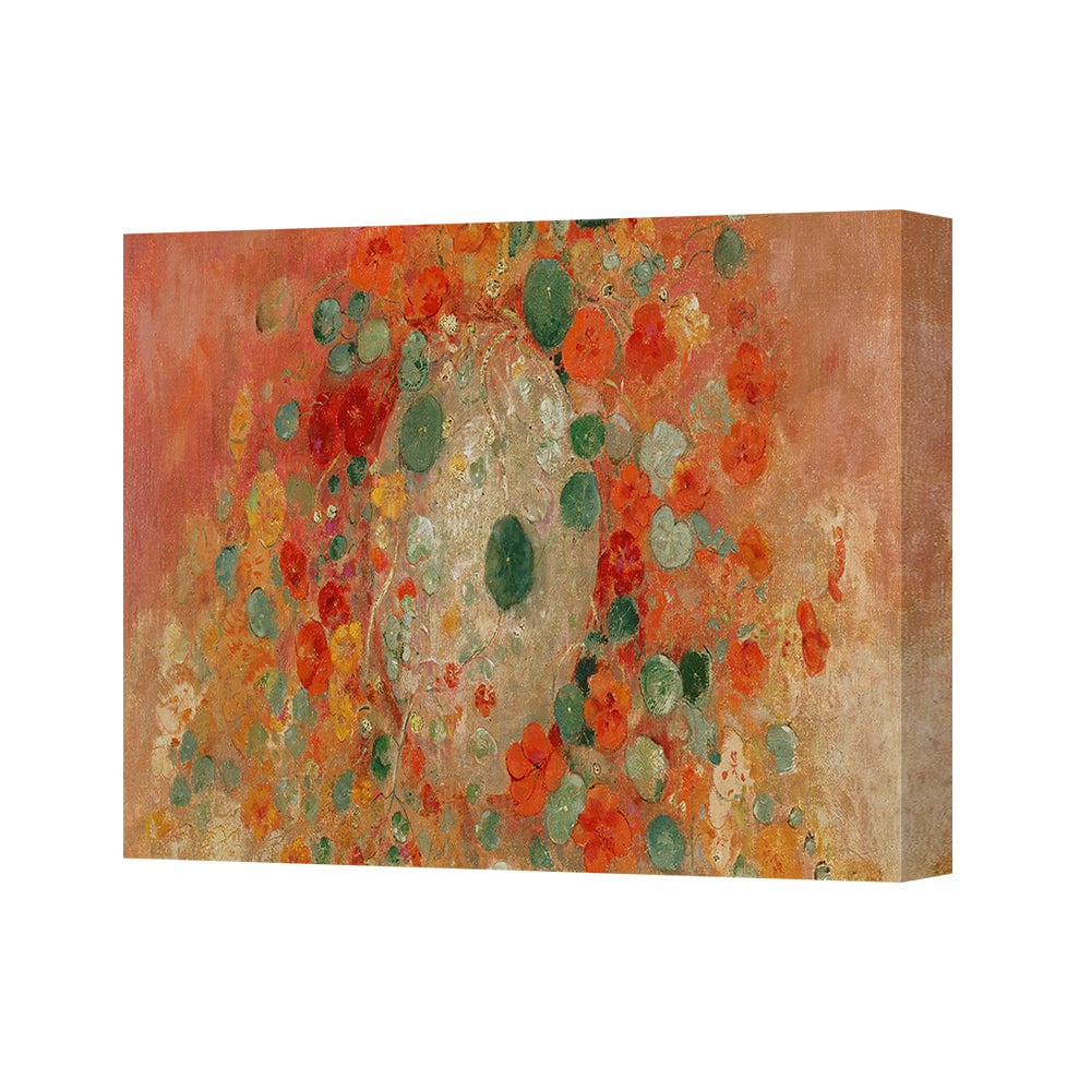 Floral Abstract Canvas Wall Art Print Orange Green Flowers