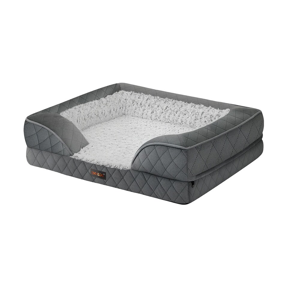 image 1 of Skylos Orthopedic Pet Bed Dog Memory Foam Cushion Calming Mat Washable XL Grey | Grey | Extra Large