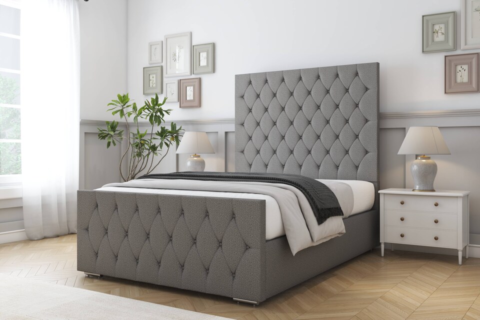 image 1 of Sloomy Watson Pewter Dumfries Bed Frame With Mattress With 50" Upholstered Headboard 6' Super King