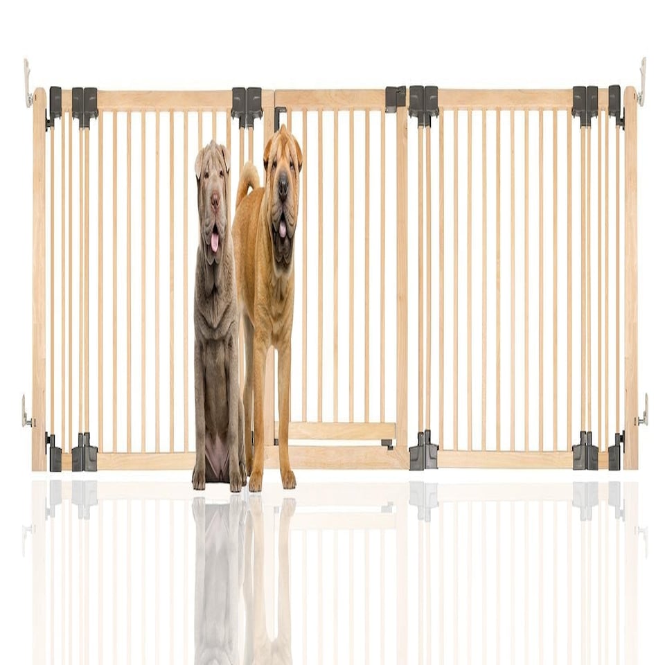image 1 of Bettacare Wooden Multi Panel Flexible Pet Barrier, Natural Wood, up to 296cm Wide, Dog Barrier for Pets Dogs and Puppy Cream | Natural