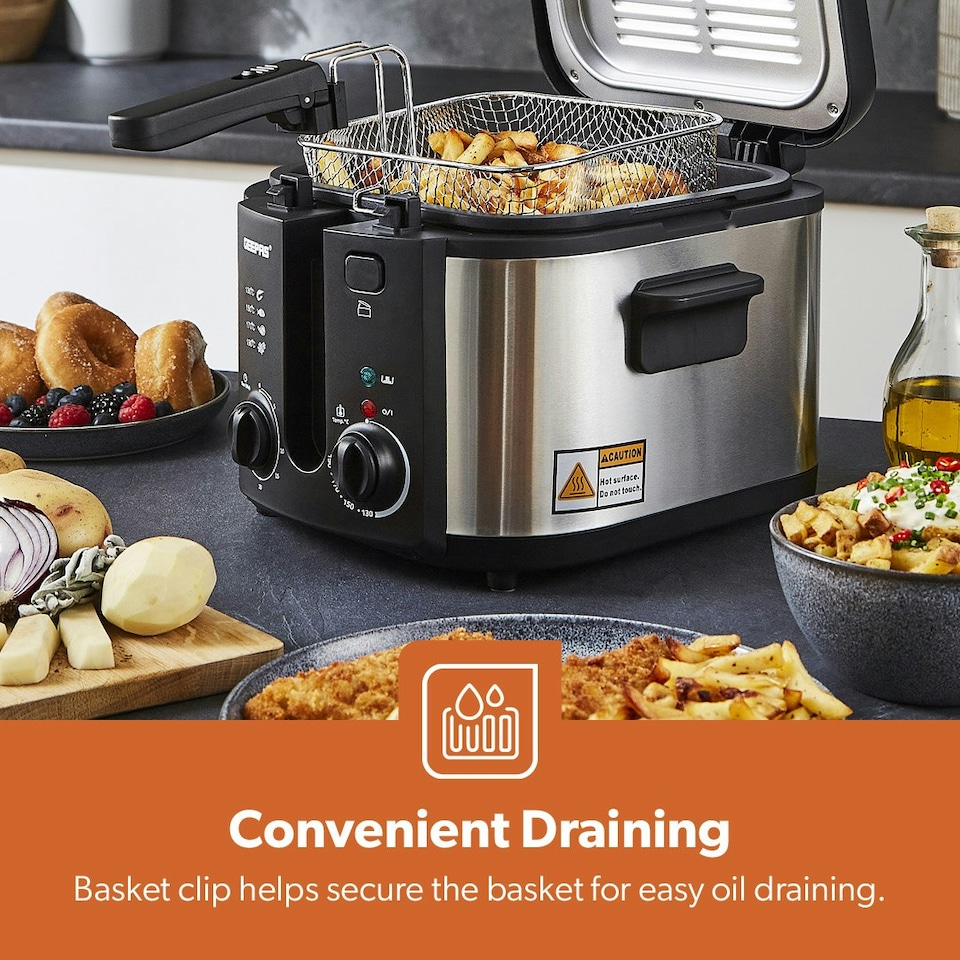image 1 of GEEPAS Deep Fat Fryer - 3L Stainless Steel Fryer with Viewing Window