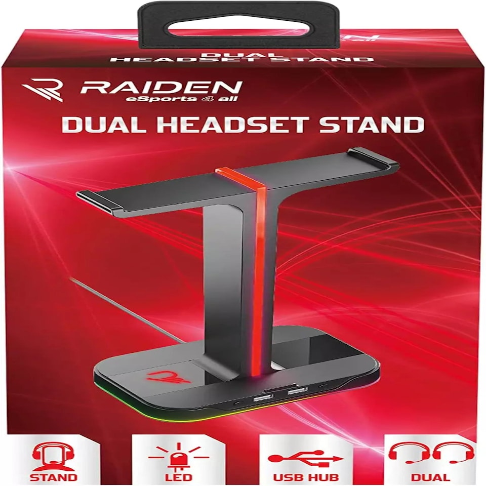 image 1 of Raiden Dual Headset Stand with USB & LED Lighting