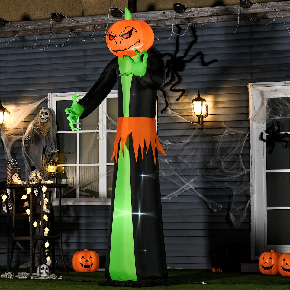image 1 of HOMCOM 9FT Inflatable Halloween Pumpkin Ghost with Build in LED,  Outdoor Lighted Blow Up Inflatables for Party Indoor, Garden, Lawn