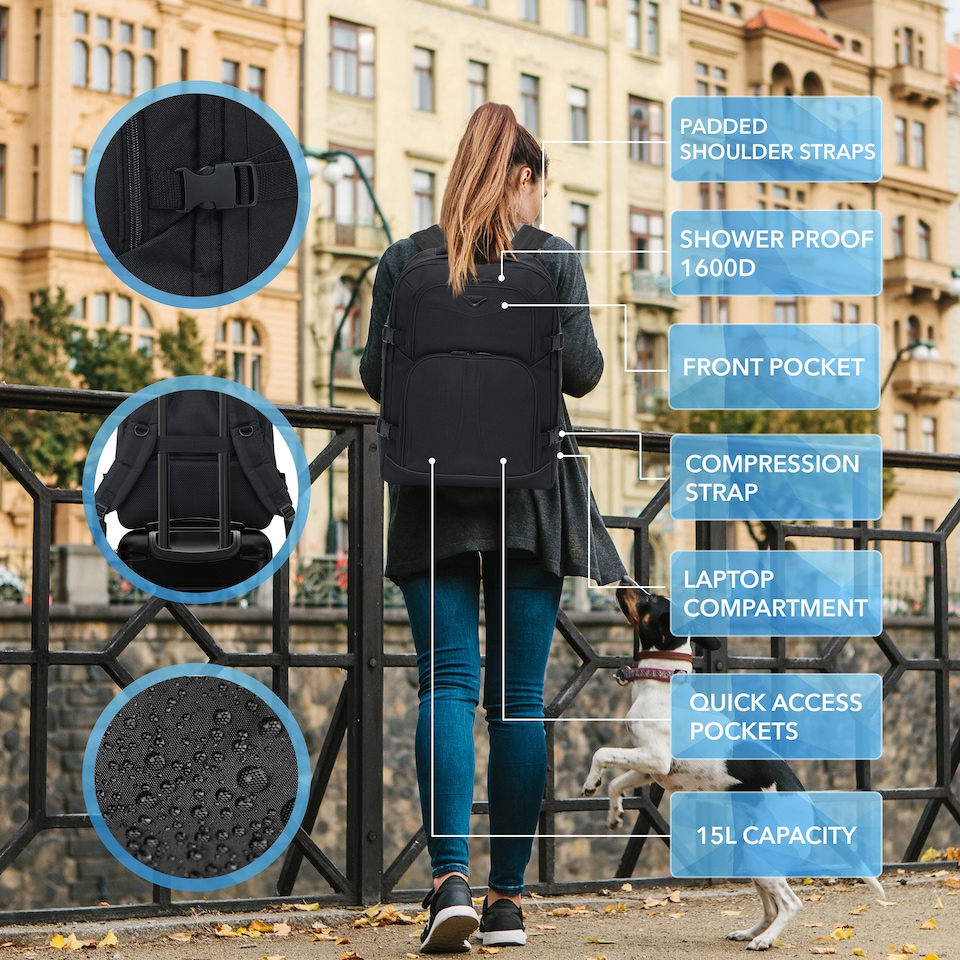 image 1 of Flight Knight Underseat Backpack 40x20x25cm Ryanair Free Carry On for Travelling USB Port Padded Comfortable Backpack - Carry On Luggage | Black | 1