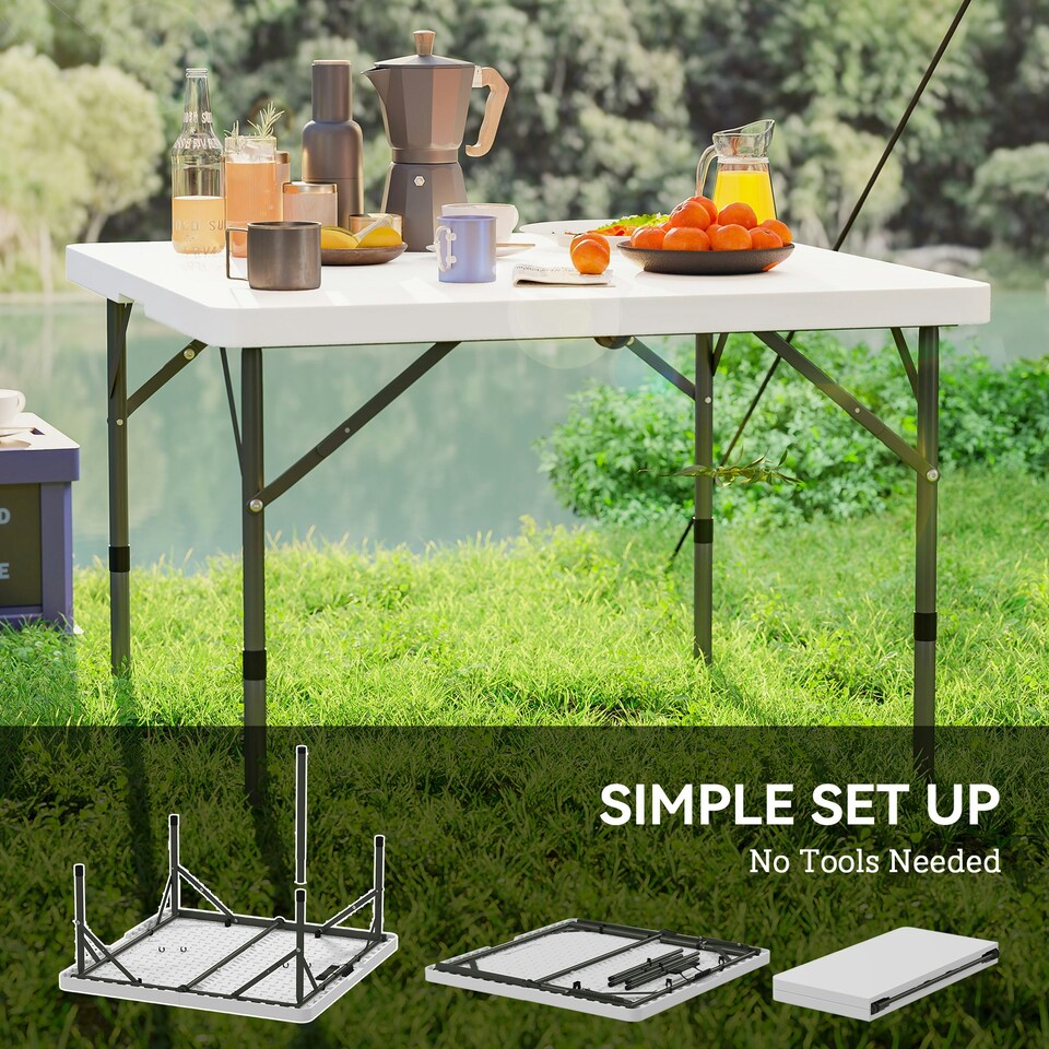 image 1 of Outsunny 3ft Folding Camping Table with 2 Adjustable Height 