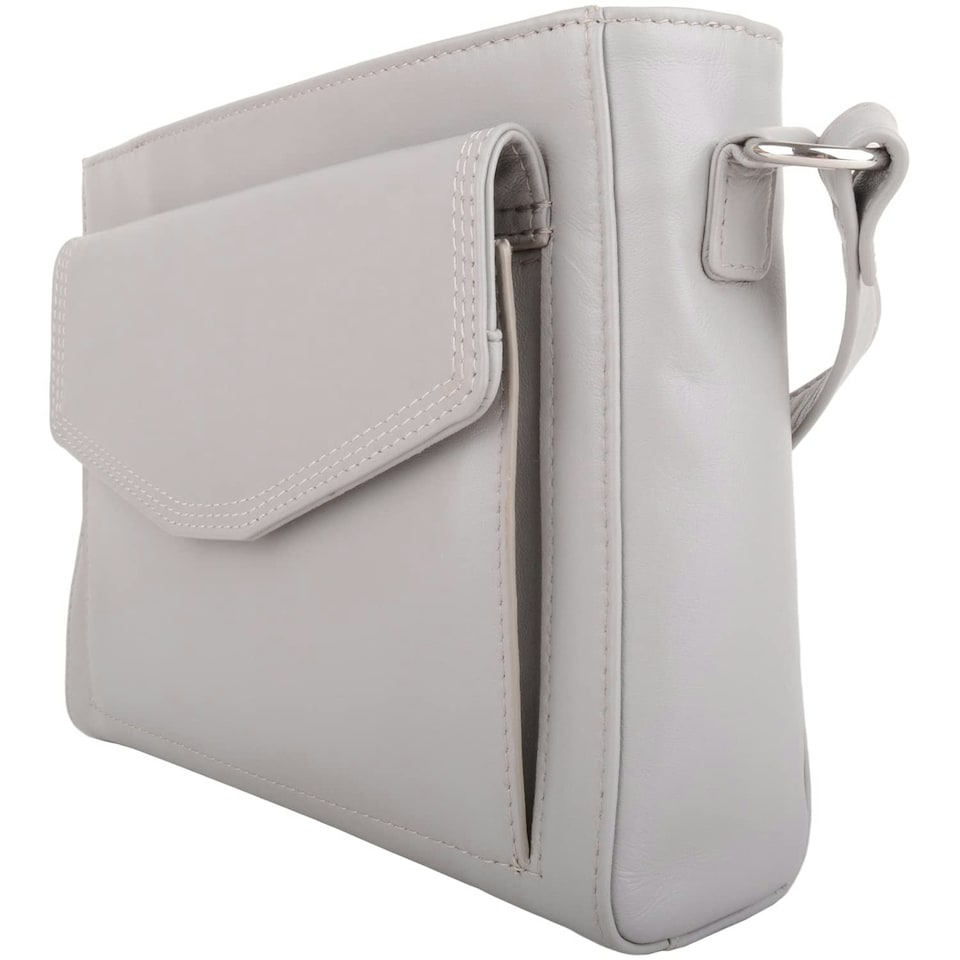 image 1 of Cross Body Shoulder Genuine Soft Leather Pocket Detail Handbag Grey | Autumn Ink Light Grey