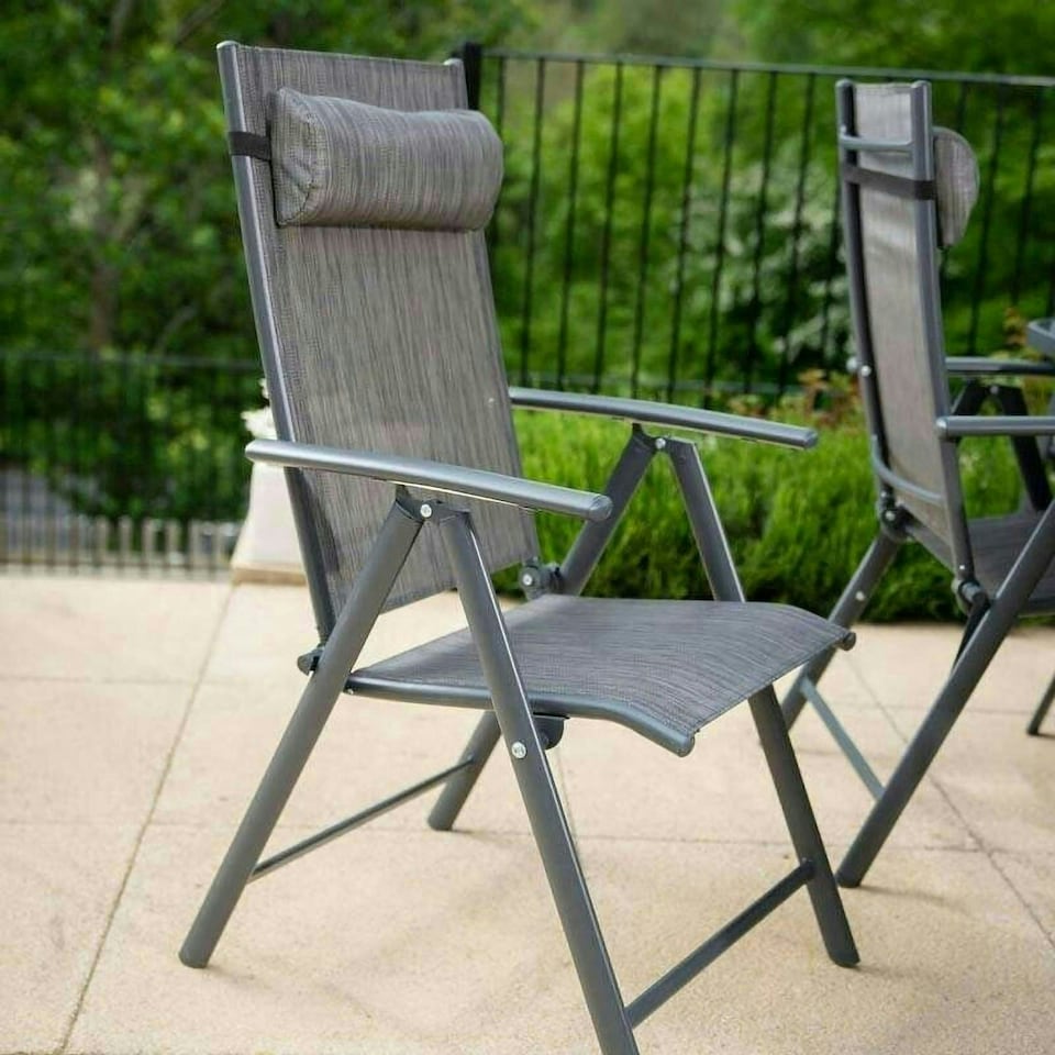 image 1 of Hectare 6 Seater Garden Furniture Reclining Glass Dining Set with Parasol Grey