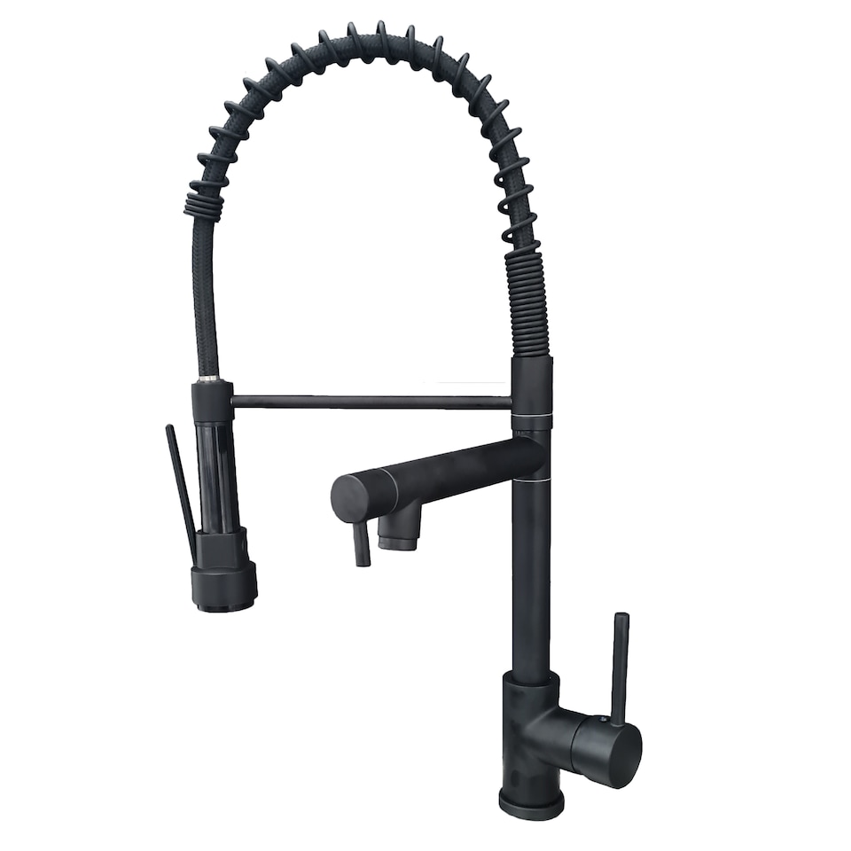 image 1 of Kitchen Tap Black Finish Mixer Tap Pull Down Dual Spout Spray Single Lever Faucet