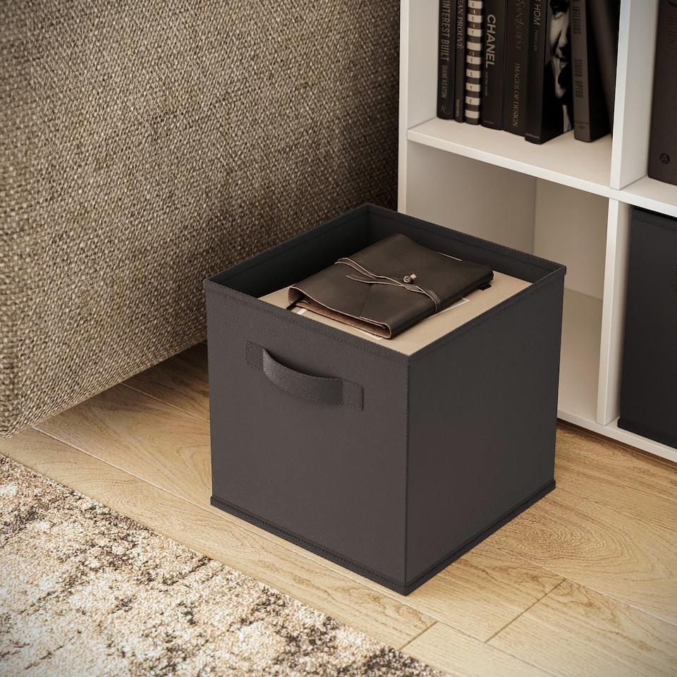 image 1 of Wide 7-Cube Bookcase With Drawers | Black | Black & Black | 1