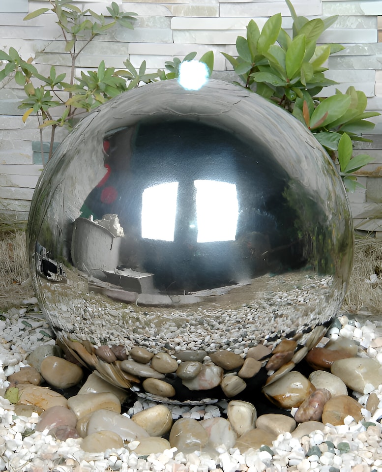 image 1 of Polished Sphere Silver Stainless Steel Water Feature with LED Lights H50cm