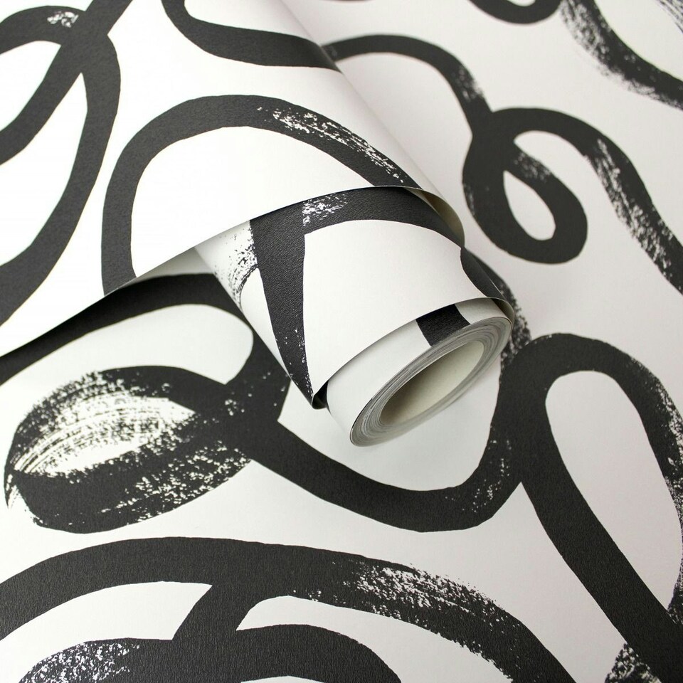 image 1 of Holden Décor Squiggle Wallpaper - Black/White - One Size Black