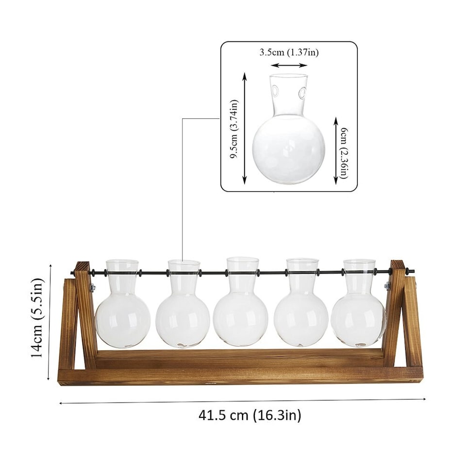 image 1 of Living and Home Wooden Plant Propagation Station with 5 Bulb Vases